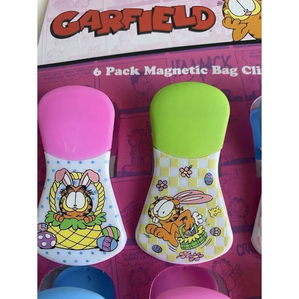6 Pack Nickelodeon Garfield Magnetic Bag Clips Easter Spring Flowers Bunny‎ Eggs
